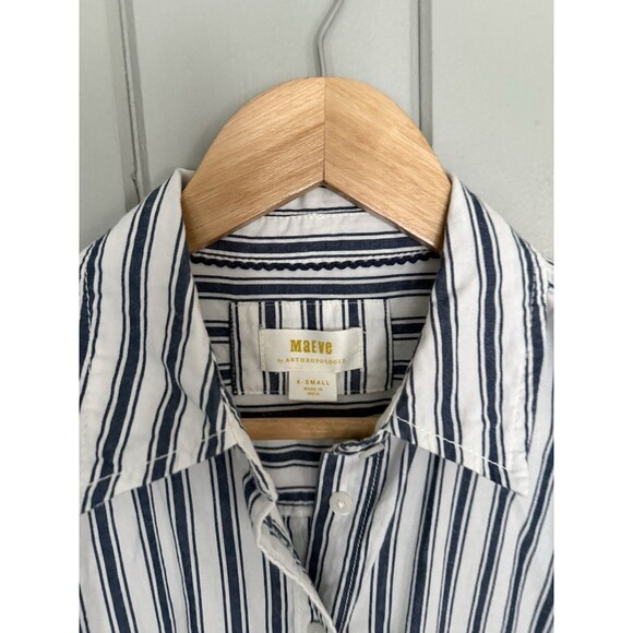 Maeve by Anthropologie Bennet Top XS Button Down Blue White Stripe - Picture 3 of 6